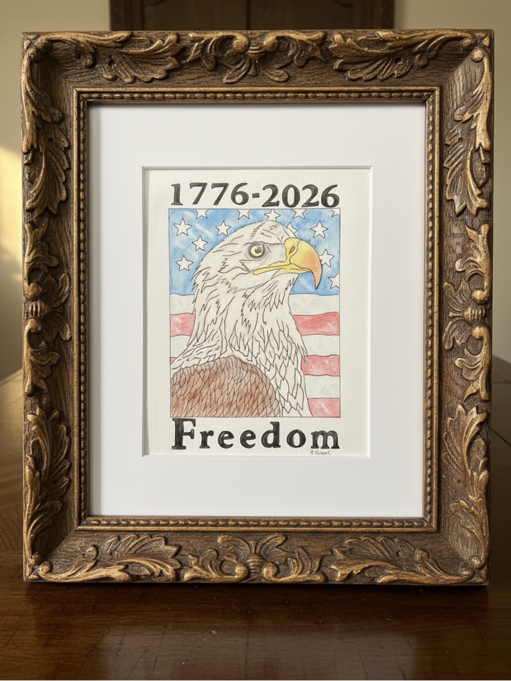 Patriotic Bald Eagle Watercolor (9x12) – 1776–2026 Freedom Art - Picture 2 of 2